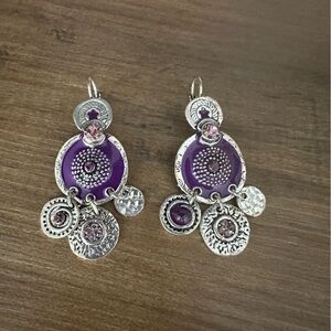 Purple and Silver Dangle Earrings vintage